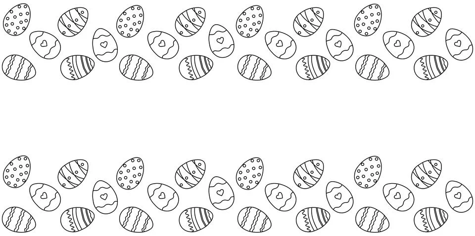 Beautiful border with Easter eggs composition. Seamless horizontal string, .. Illustrazione stock