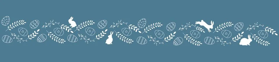 Beautiful border with Easter eggs composition. Horizontal string, ribbon. H.. Stock Illustration