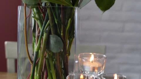 Beautiful Bouquet of Flowers in Rectangular Glass Vase Sitting in Water Stock Footage 154384776