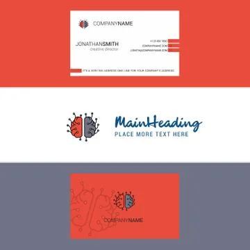 Beautiful Brain processor  Logo and business card. vertical Design Vector Illustrazione stock