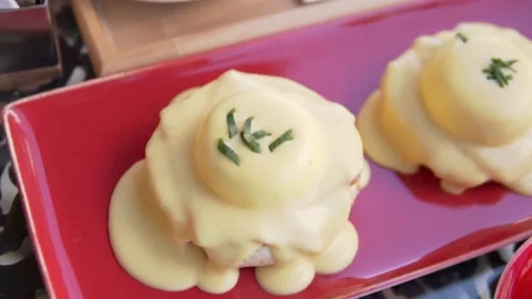 Beautiful breakfast served in the restaurant Stock Footage 209493897