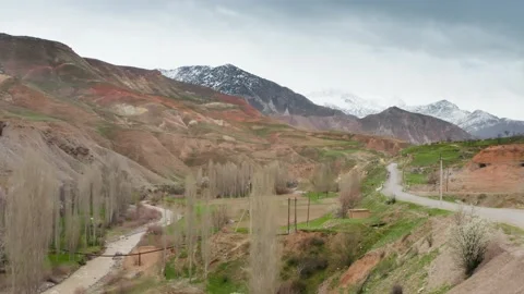 Beautiful breathtaking view of mountain valley in Tajikistan. Aerial drone Stock Footage 171963033