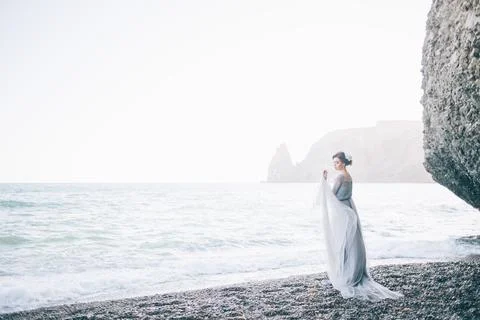 Beautiful bride on the beach Stock Photos