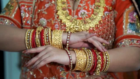 Beautiful Bride Hands with Henna and Jewelry in Marriage Ceremony Stock Footage 337626208