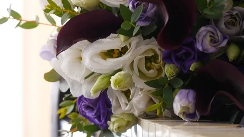 Beautiful bride opens the curtains in the dark Stock Footage 87187855
