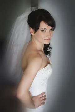 Beautiful bride posing for the camera in the Studio Stock Photos