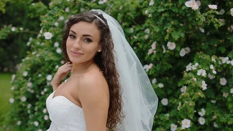 Beautiful bride posing Stock Footage 74456400