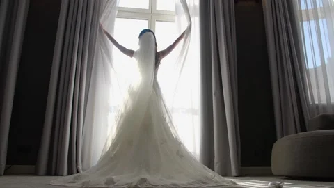 Beautiful bride by the window Stock Footage 172138667