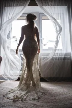 Beautiful bride by the window Stock Photos