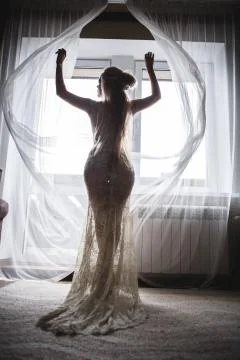 Beautiful bride by the window Stock Photos