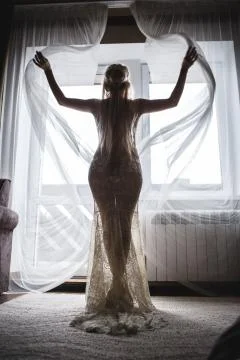 Beautiful bride by the window Stock Photos