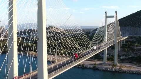 Beautiful Bridge Over A River Drone View Stock Footage 81039237