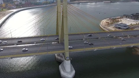 Beautiful bridge over the river.  Stock Footage 104166987