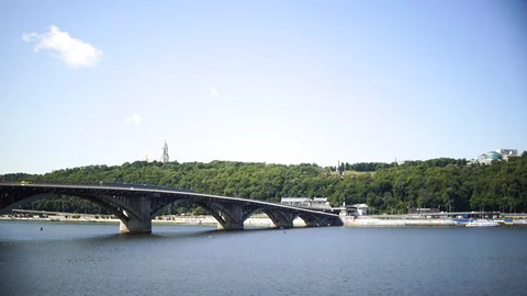 Beautiful bridge over a river. Stock Footage 129114563