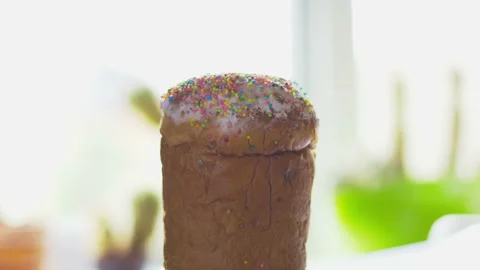 Beautiful bright Easter cake is spinning Stock Footage 157138176