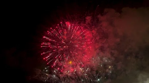 Beautiful bright festive fireworks exploding in the night sky during festiva Stock-Footage 347517957