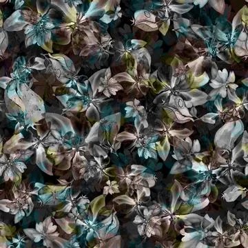 Beautiful bright floral seamless pattern with invert blossom on black Stock Illustration