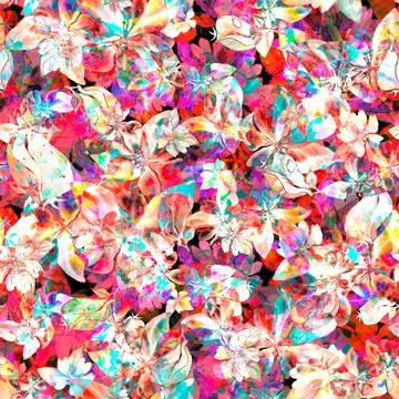 Beautiful bright floral seamless pattern with invert element and pink, blue Stock Illustration