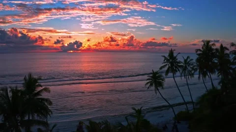 Beautiful Bright orange sunset on the Stock Footage 140935135