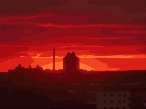 Beautiful bright sunset. Illustrazione stock