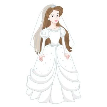 Beautiful brunette bride, gentle princess in white wedding dress Stock Illustration
