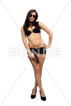 Beautiful brunette with a handgun Stock Photos