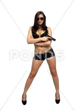 Beautiful brunette with a handgun Stock Photos