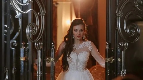 Beautiful Brunette Posing In White Bride's Dress. Stock-Footage 108593922