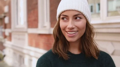 Beautiful brunette smiling Stock Footage 80425306