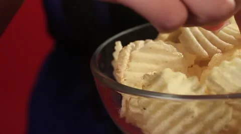 Beautiful Brunette Woman Model Eating Potato Chip Snack Food Slow Motion Beauty Stock Footage