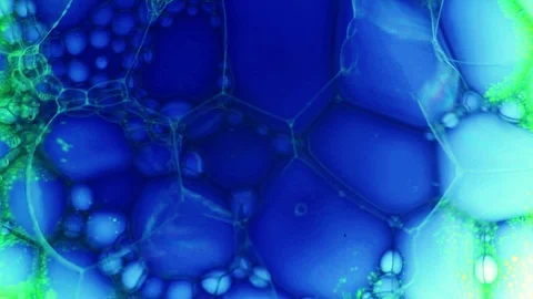 Beautiful bubbly liquid pattern green and blue bubbles Stock Footage 124438634