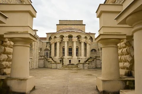 Beautiful building with columns. Semashko mud baths. Built in 1913-1915. Es.. Stock Photos