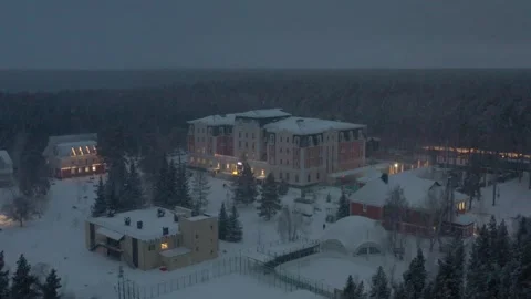 Beautiful building in forest, general plan from a drone. Stock Footage 301547888