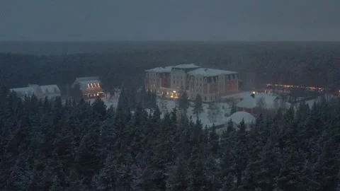 Beautiful building in forest, general plan from a drone. Stock Footage 301547897