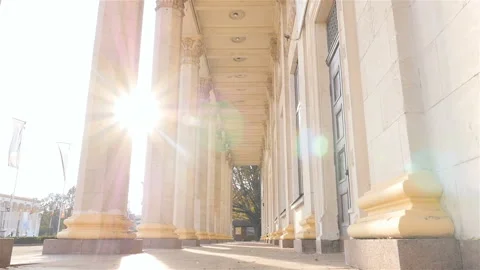 Beautiful building with tall pillars. Camera in motion. Slow motion Ukraine Video stock 103419927