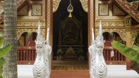 Beautiful building view inside of Wat Phra Singha temple with gorgeous Lanna  Stock Footage 216483961
