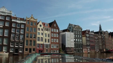 The beautiful buildings around the canals of Amsterdam Stock Footage