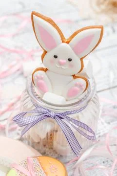 Beautiful bunny glazed Easter cookie Stock Photos