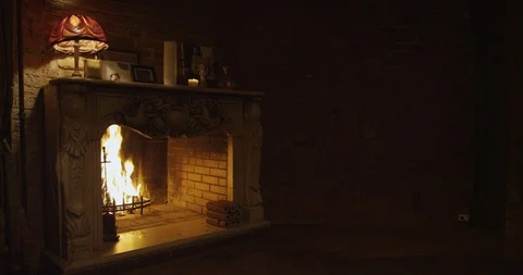 Beautiful burning fireplace Stock Footage 112097420