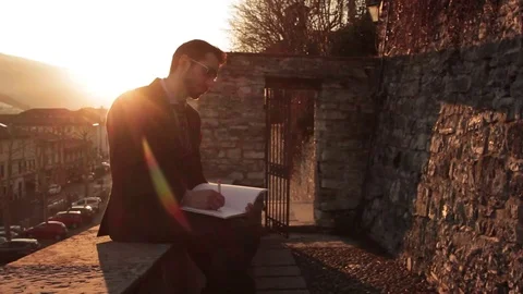 Beautiful businessman read notes Stock Footage 103455998