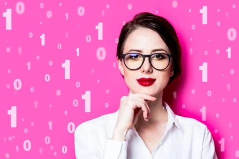 Beautiful businesswoman with binary code 스톡 사진