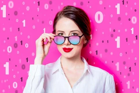 Beautiful businesswoman with binary code Foto stock