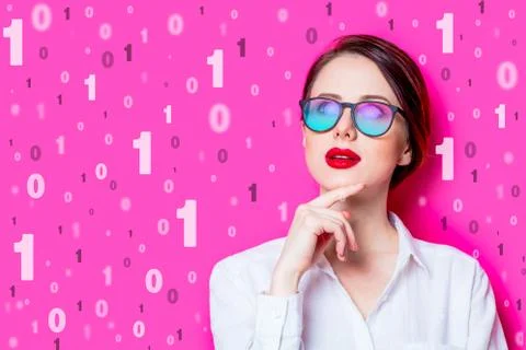 Beautiful businesswoman with binary code Foto stock