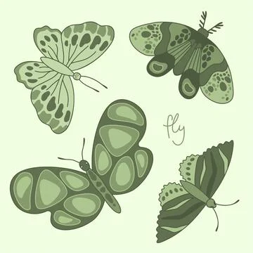 Beautiful butterfly doodle set. Vector fly insect Stock Illustration