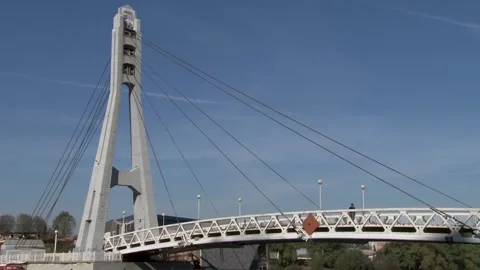 Beautiful cable-stayed bridge over Kuban River in Krasnodar. Close-up of bridge. Stock Footage 152169461