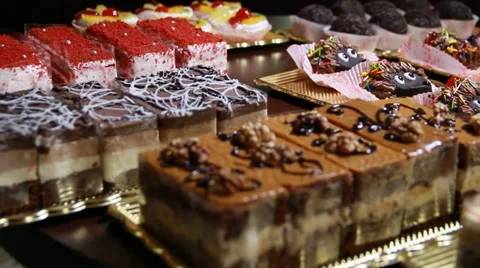 Beautiful cakes and brownies Stock Footage