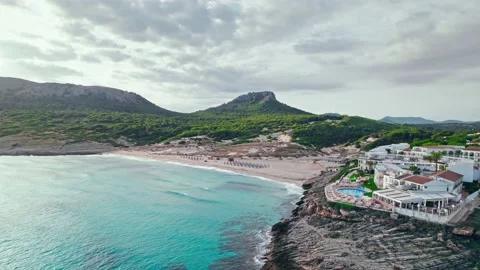 Beautiful Cala Mesquida beach with landscape views on Majorca Island in Spain. Stock Footage 197486548