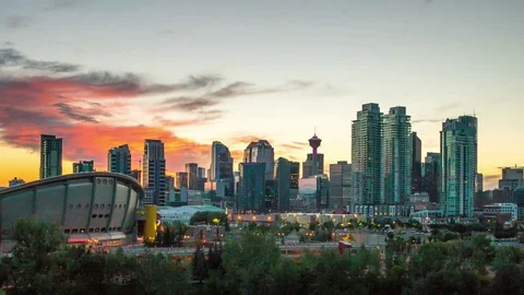 Beautiful Calgary Sunset Time Lapse of Skyline 4k 1080p Stock Footage 78121030