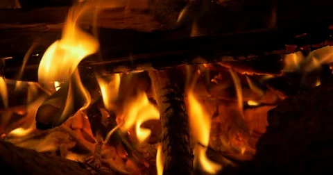 Beautiful Campfire, Bonfire Closeup Stock Footage 71754706