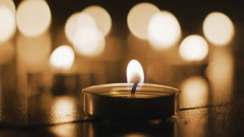 Beautiful Candle Tealights Focus Pull Stock Footage 147367311